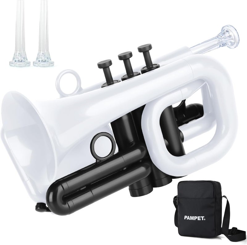 PAMPET DOLPHIN Pocket Trumpet Plastic Bb Trumpet Standard Trumpets for Student Beginner Bb Trumpets Instrument (White) - Image 1